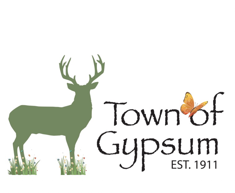 Town of gypsum logo with a butterfly to signify spring. The spring town news logo